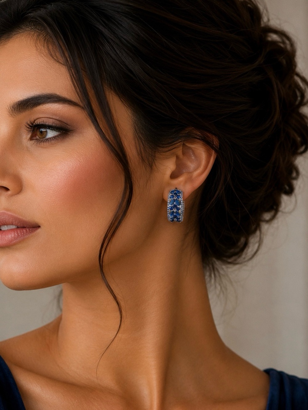 Blue Sapphire Cluster Hoop Earrings – Sterling Silver